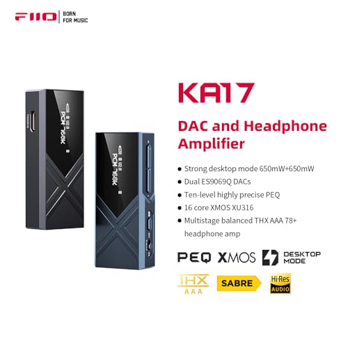 FiiO KA17 Portable USB DAC Audio HiFi Decoder, Dual ES9069Q PCM768 DSD512 3.5/4.4mm Output for Android iOS Mac Win10 (Black) - Image 2