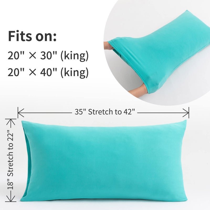 N&Y HOME Stretch Pillow Cases King - Jersey Knit & Envelope Closure Pillowcases with Ultra Soft T-Shirt Like Polyester Blend - King Size Size Set of 2  Aqua - Image 4