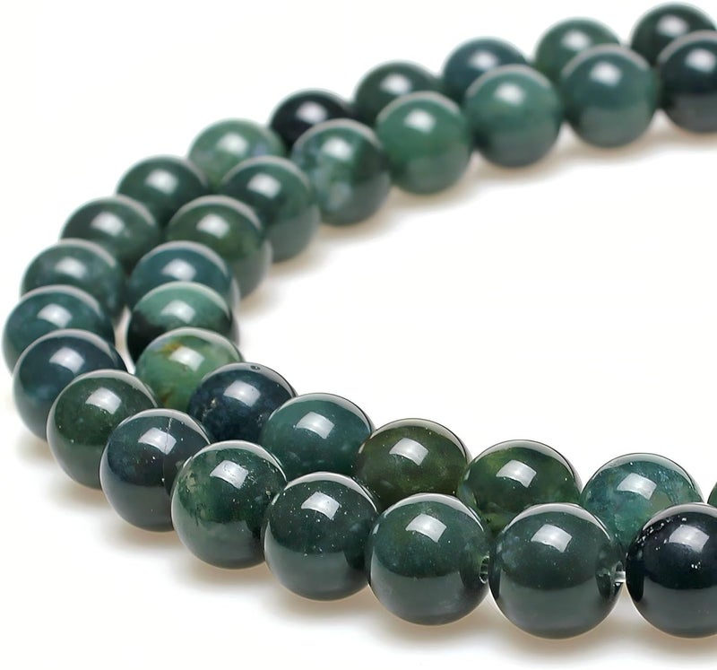 MJDCB Natural Moss Agate Round Crystal Energy Stone Beads Healing Power for Jewelry Making (6mm)