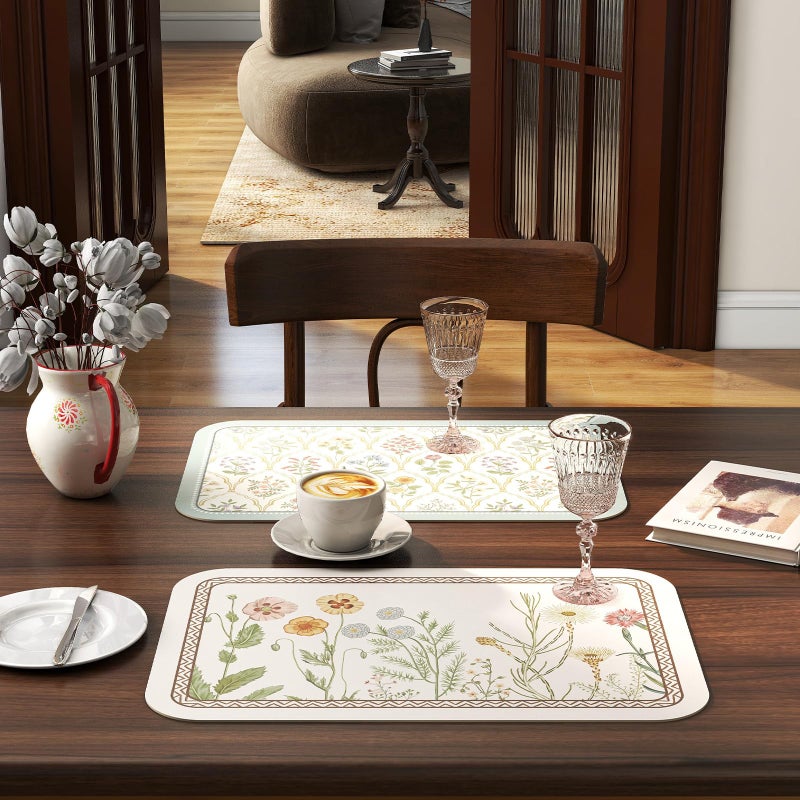 ISAENNE Designer Cottage Rectangular Placemats Set of 6,Flower Pattern PVC Placemat, Waterproof and Heat-Resistant Pastoral Style,Decoration for Kitchen,Dinning,Parties, Holiday,12"*17" - Image 3