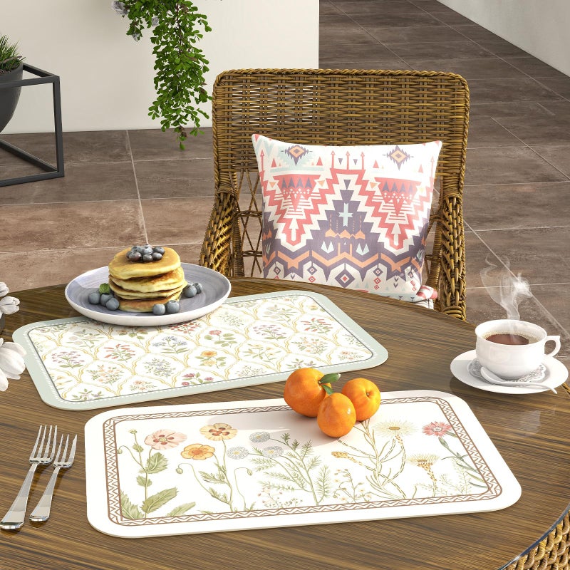 ISAENNE Designer Cottage Rectangular Placemats Set of 6,Flower Pattern PVC Placemat, Waterproof and Heat-Resistant Pastoral Style,Decoration for Kitchen,Dinning,Parties, Holiday,12"*17" - Image 5