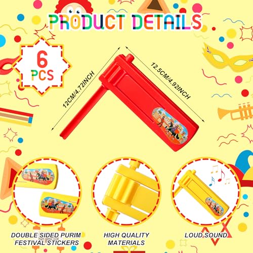 Suilung 6 Pcs Traditional Purim Graggers Ratchet Noise Makers Spinning Ratchet Noisemakers for Sporting Events Mexican Matraca Noisemakers for Eve Party Football Purim Party SuppliesClassic - Image 5