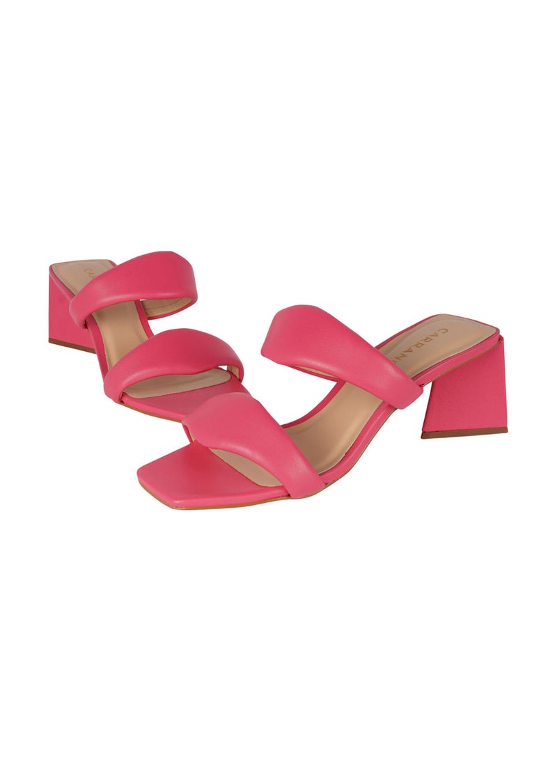 Carrano Ladies DUO STRAPS Puffy Mid Heel Triangle Sandal Leather 429003 Cab123 - Image 2