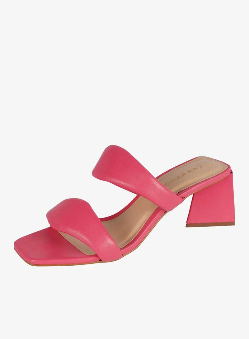 Carrano Pink Carrano Ladies DUO STRAPS Puffy Mid Heel Triangle Sandal Leather 429003 Cab123 for Women | Best Price UAE
