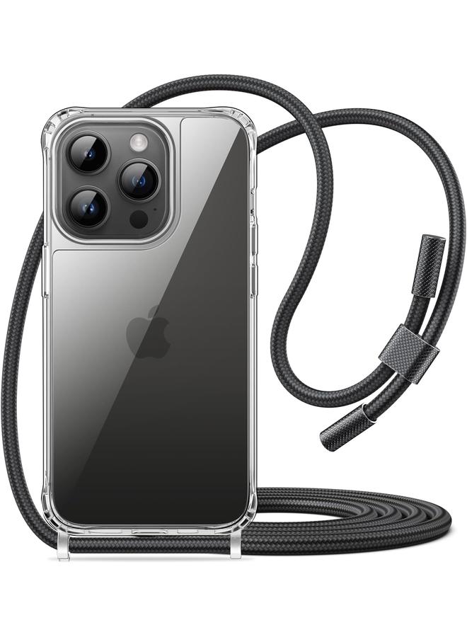 Jetech Crossbody Case For Iphone 14 Pro Max 6.7 Inch With Adjustable Lanyard Strap Clear Transparent Anti Yellowing Shockproof Protective Phone Cover With Neck Cord Space Black - Image 1