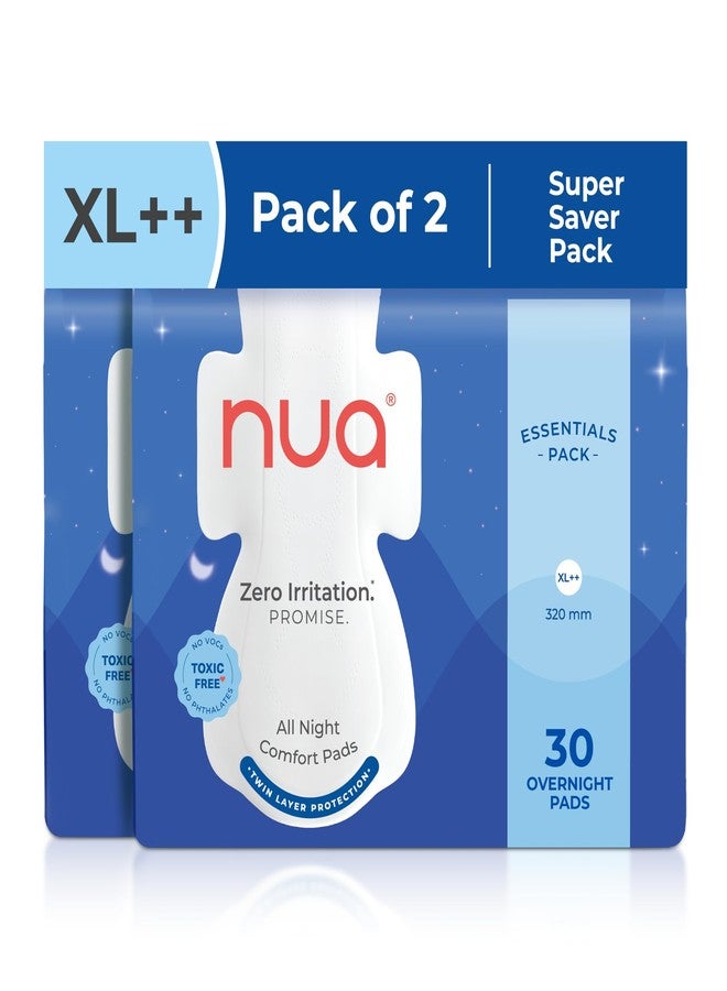Nua All Night Comfort Sanitary Pads | Pack of 60 (XL++ 320mm) | Twin Layer Protection | 50% Wider Back and Anti Stain Wings | Upto 10 hours of Absorption | Super Soft and Breathable | No Rashes | 100% Toxic-Free - Image 1