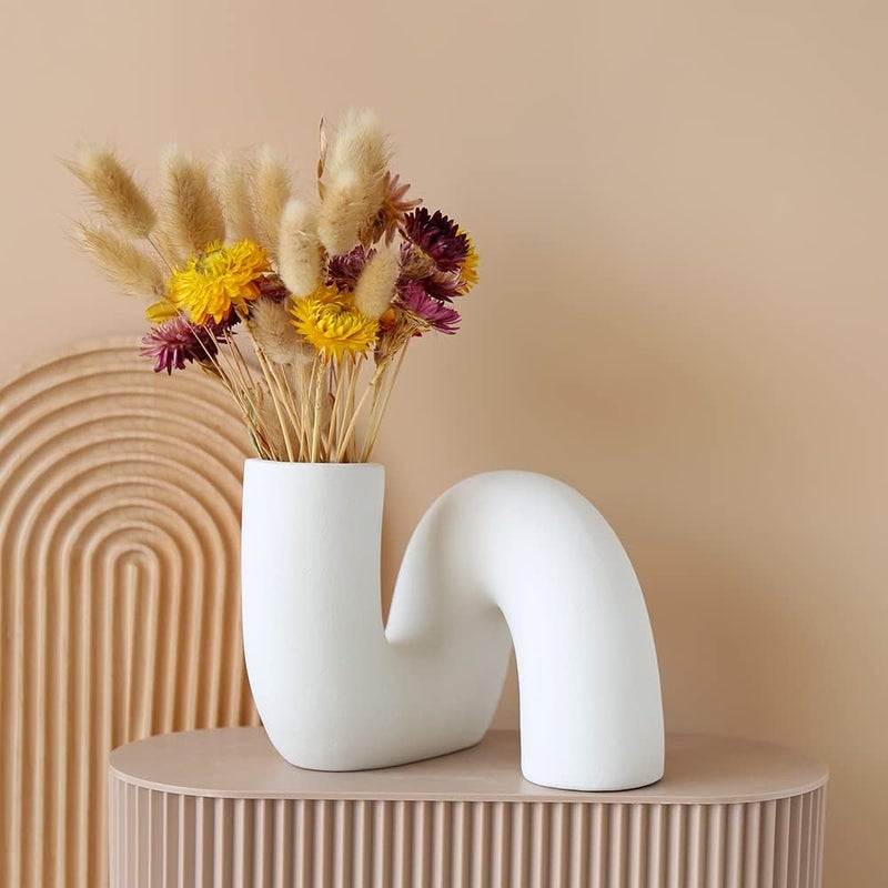 PhiDor White Twist Pipe-Shaped Ceramic Flower Vase for Decor,Modern Minimalist Abstraction Vases,Farmhouse Decorative vase for Centerpieces,Kitchen,Office, Living Room,Wedding Floral Decoration(White) - Image 2