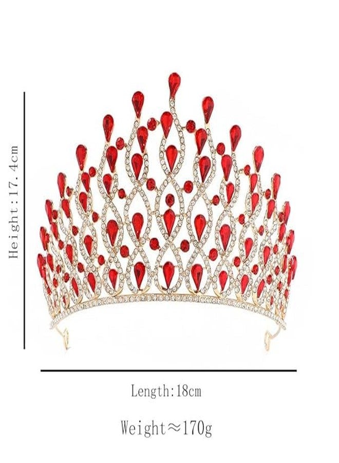SIMAR ART Premium Alloy Steel Bridal Crown Tiara with Red Crystal Stones | Gold-Tone Metal Headpiece for Wedding, Engagement, Pageants & Photoshoots | Elegant Rhinestone Queen Tiara for Women & Girls (Red) - Image 5