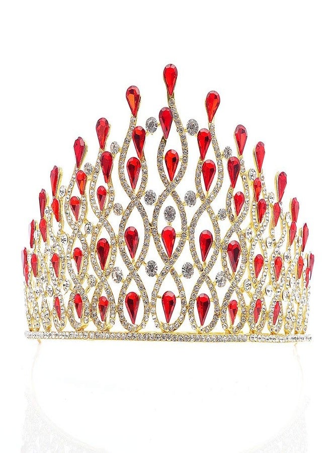 SIMAR ART Premium Alloy Steel Bridal Crown Tiara with Red Crystal Stones | Gold-Tone Metal Headpiece for Wedding, Engagement, Pageants & Photoshoots | Elegant Rhinestone Queen Tiara for Women & Girls (Red) - Image 2