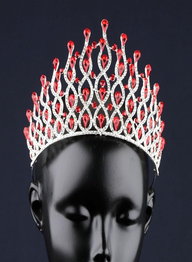SIMAR ART Premium Alloy Steel Bridal Crown Tiara with Red Crystal Stones | Gold-Tone Metal Headpiece for Wedding, Engagement, Pageants & Photoshoots | Elegant Rhinestone Queen Tiara for Women & Girls (Red) - Image 4