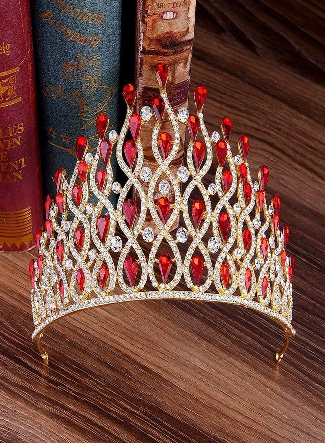 SIMAR ART Premium Alloy Steel Bridal Crown Tiara with Red Crystal Stones | Gold-Tone Metal Headpiece for Wedding, Engagement, Pageants & Photoshoots | Elegant Rhinestone Queen Tiara for Women & Girls (Red) - Image 3