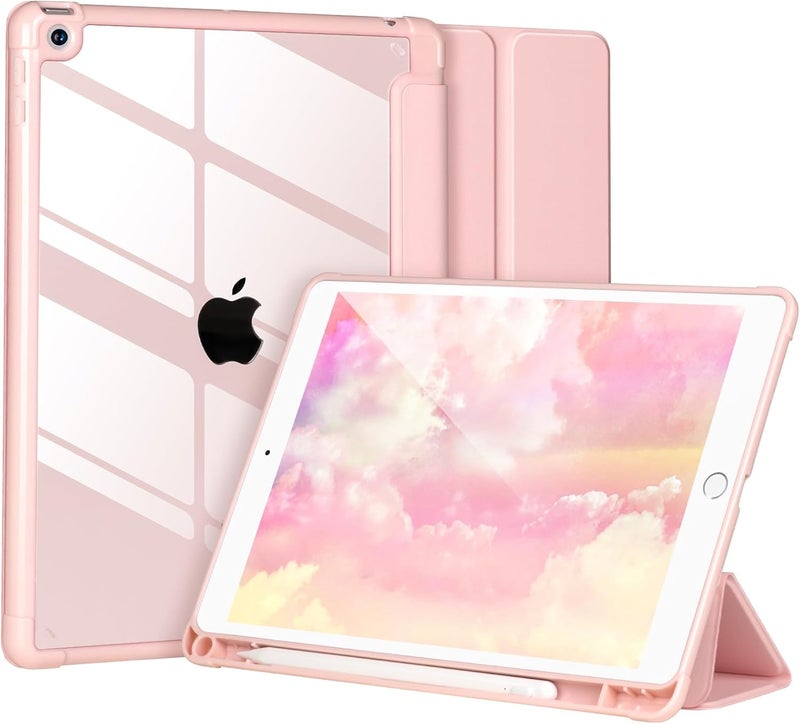 APHBZGE Case Compatible with iPad 9/8/7th Generation 10.2’’2019/2018/2017,Case for iPad 10.2 inch, Shockproof Hard Shell Clear Cover with Pencil Holder,Tablet cover for iPad 10.2‘‘ with Auto Wake/Sleep,Pink - Image 1