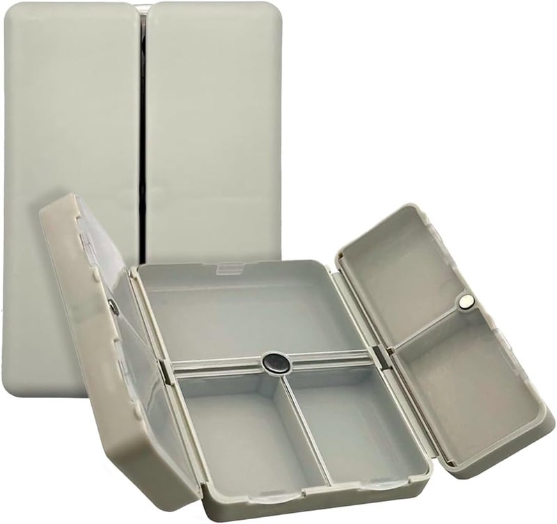 EZY DOSE Bi-Foldable Magnetic Pill Case, Medicine Planner, Vitamin Organizer Box, Snap-Shut for Security, Durable and Easy to Use, 7 Individual Compartments with Various Sizes, Travel-Friendly, Gray