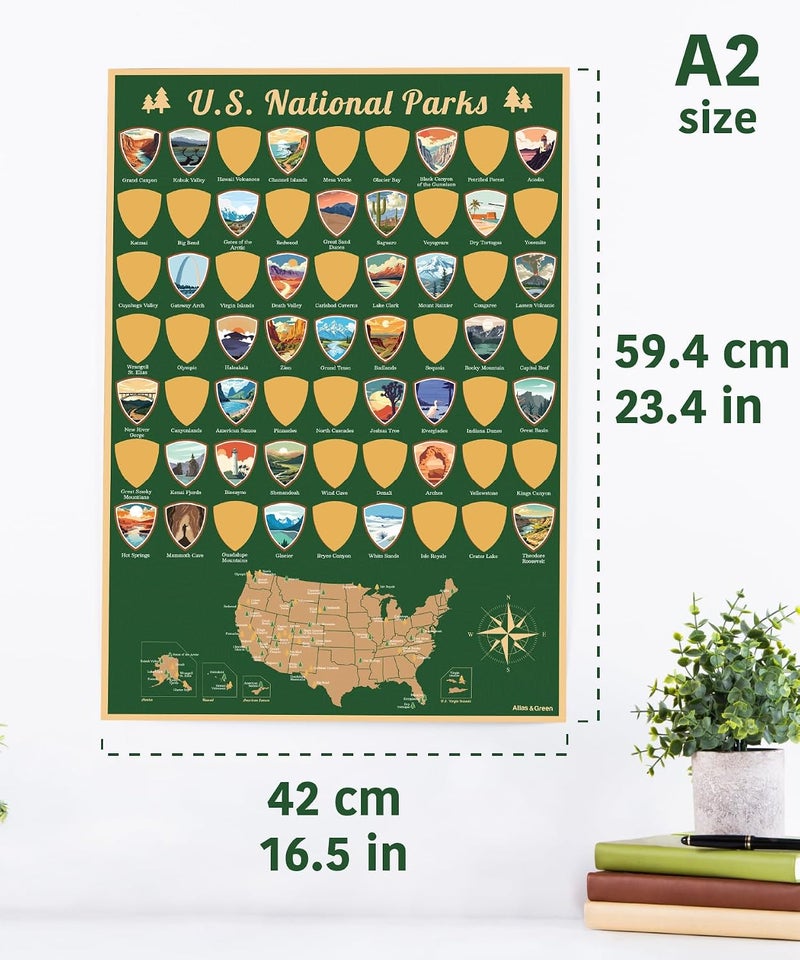 US National Parks Scratch Off Poster. A2 National Parks Map. USA Travel Map Scratch Off Poster. USA Scratch Off Map National Park Posters Travel Map Tracker With Gift Tube - Image 3