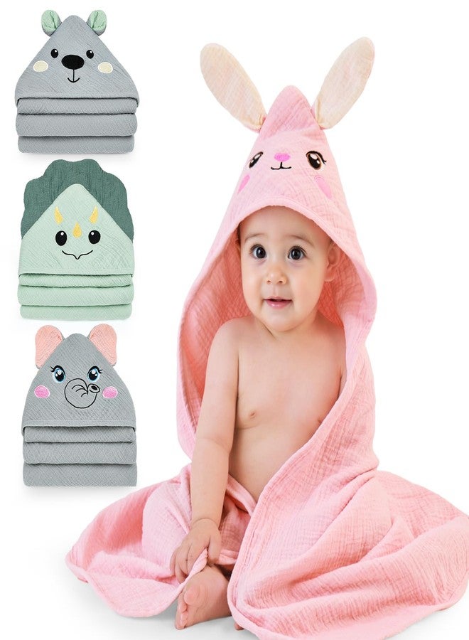 FIOBEE Hooded Baby Towels 100% Muslin Baby Bath Towels for Newborn with Animal Design Ultra-Soft and Absorbent Bath Essentials for Toddler, Unisex Girls Boys 30 x 30 inch, Pink Bunny - Image 1