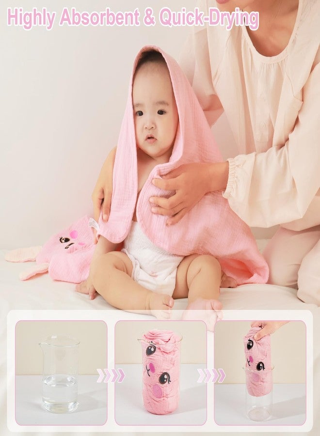 FIOBEE Hooded Baby Towels 100% Muslin Baby Bath Towels for Newborn with Animal Design Ultra-Soft and Absorbent Bath Essentials for Toddler, Unisex Girls Boys 30 x 30 inch, Pink Bunny - Image 5