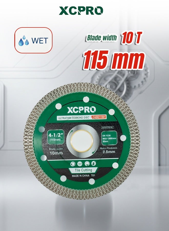 Ultrathin Diamond Disc 115mm x 22.2mm Mesh Rim, 1.4mm Blade Thickness, 10mm Segment Height, 75Cr1 Steel, Flange Plate, Double Blister