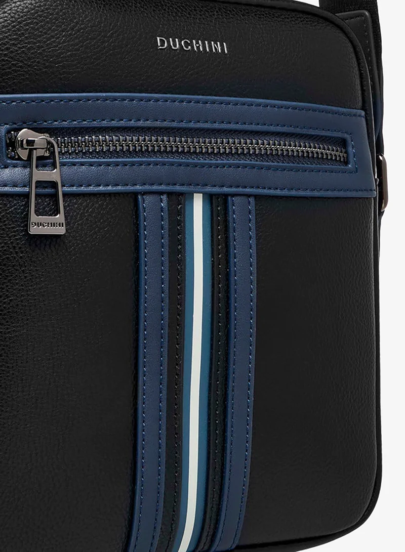 DUCHINI BLACK Striped Crossbody Bag with Adjustable Strap for Men | Best Price UAE