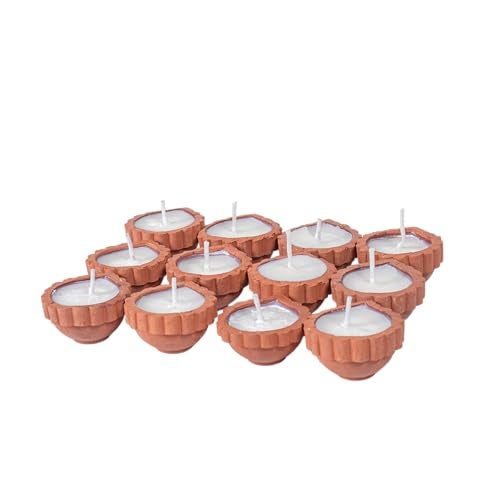itsy-bitsy Itsy Bitsy Ready to Use Terracotta Diya Scalloped Border with Soy Wax Set of 12 | Handmade Decorative Clay Diya | Traditional Terracotta Diyas for Diwali Puja Home Temple Decoration Gift - Image 3