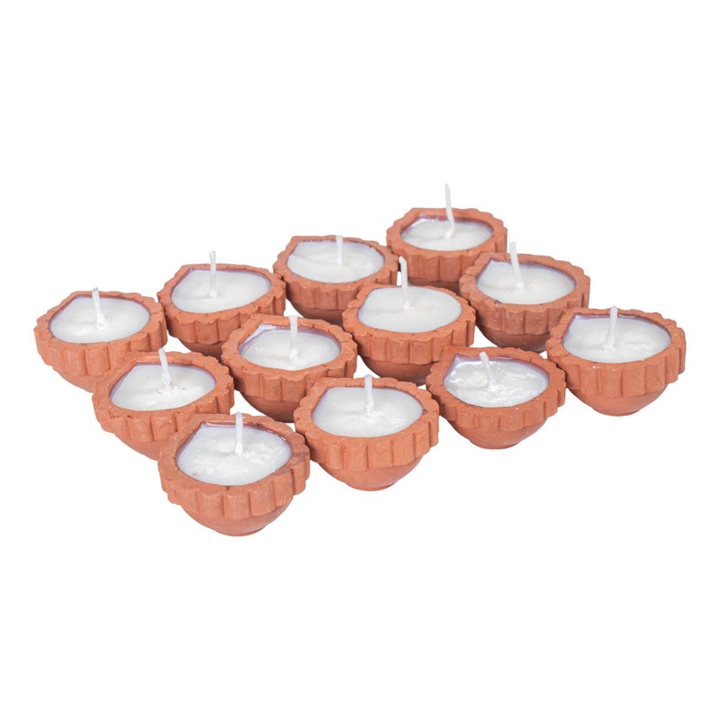 itsy-bitsy Itsy Bitsy Ready to Use Terracotta Diya Scalloped Border with Soy Wax Set of 12 | Handmade Decorative Clay Diya | Traditional Terracotta Diyas for Diwali Puja Home Temple Decoration Gift - Image 5