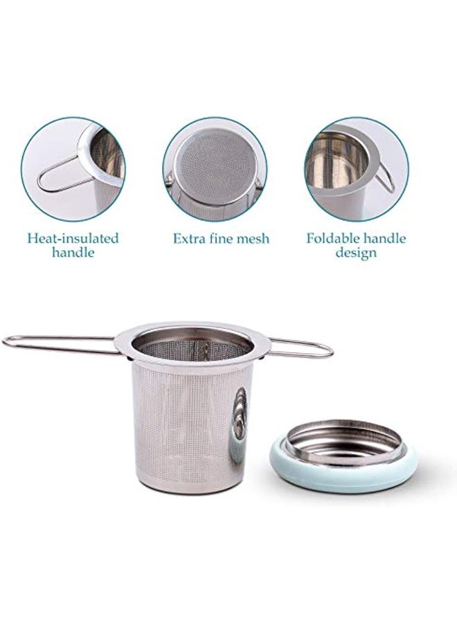 Stainless Steel Tea Infuser with Foldable Handle-Super Fine Mesh Tea Filter with Lid for Bulk Tea (Light Blue)  - Image 2