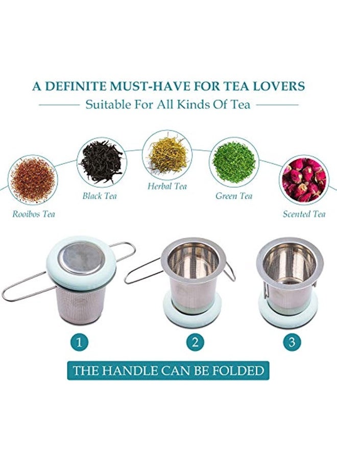 Stainless Steel Tea Infuser with Foldable Handle-Super Fine Mesh Tea Filter with Lid for Bulk Tea (Light Blue)  - Image 4