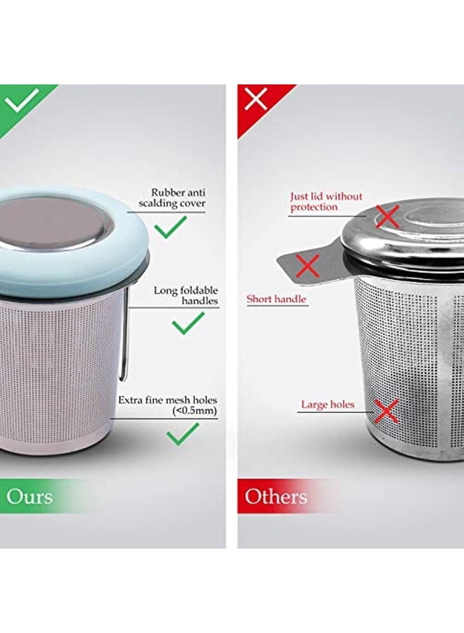 Stainless Steel Tea Infuser with Foldable Handle-Super Fine Mesh Tea Filter with Lid for Bulk Tea (Light Blue)  - Image 3