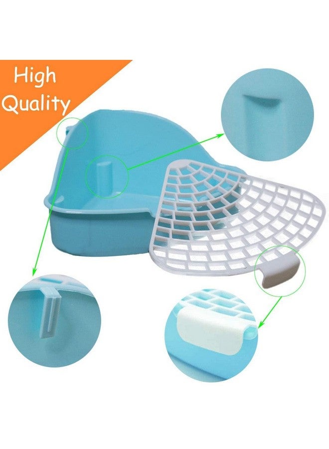 هامليدي صندوق قمامة الأرانب الصغيرة Hamiledyi للقفص على شكل مثلث لتدريب الأرانب على استخدام المرحاض في الزاوية، وعاء بلاستيكي للحيوانات الأليفة، صندوق قمامة خنزير غينيا القزم الهولندي (أزرق) - Image 3