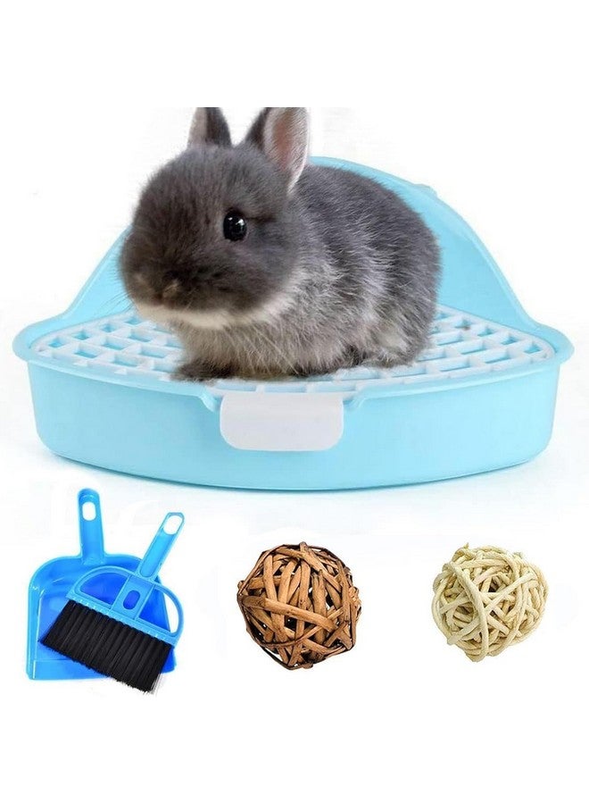هامليدي صندوق قمامة الأرانب الصغيرة Hamiledyi للقفص على شكل مثلث لتدريب الأرانب على استخدام المرحاض في الزاوية، وعاء بلاستيكي للحيوانات الأليفة، صندوق قمامة خنزير غينيا القزم الهولندي (أزرق) - Image 1