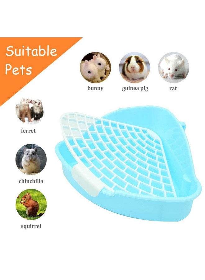 هامليدي صندوق قمامة الأرانب الصغيرة Hamiledyi للقفص على شكل مثلث لتدريب الأرانب على استخدام المرحاض في الزاوية، وعاء بلاستيكي للحيوانات الأليفة، صندوق قمامة خنزير غينيا القزم الهولندي (أزرق) - Image 4