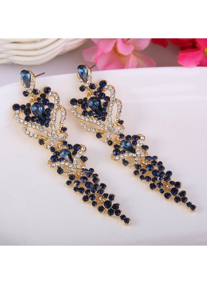 EVER FAITH Women'S Austrian Crystal Gastby Inspired Floral Knot Dangle Earrings Navy Blue Gold-Tone  - Image 3