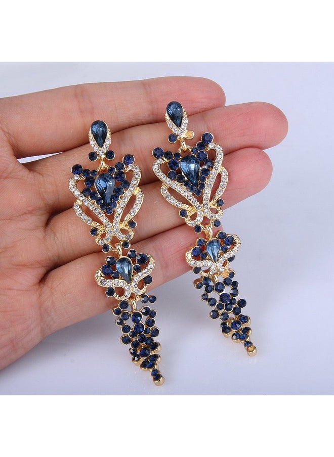 EVER FAITH Women'S Austrian Crystal Gastby Inspired Floral Knot Dangle Earrings Navy Blue Gold-Tone  - Image 4