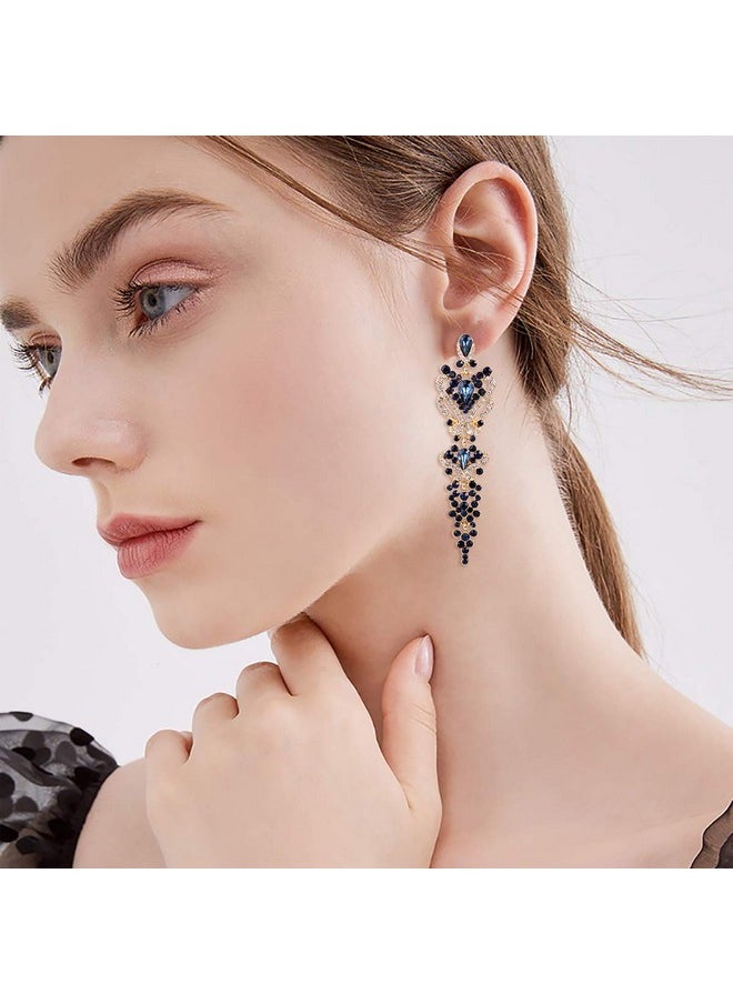 EVER FAITH Women'S Austrian Crystal Gastby Inspired Floral Knot Dangle Earrings Navy Blue Gold-Tone  - Image 2