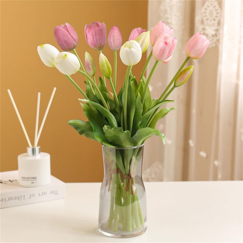 WEISPARK Artificial Tulips Flowers, 15pcs Real Touch Soft Latex Bouquet Fake Tulips for Home Office Kitchen Garden Wedding Party Decoration (Mix Color) - Image 5