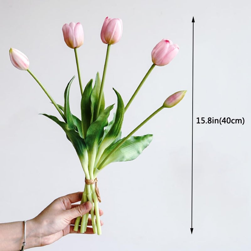 WEISPARK Artificial Tulips Flowers, 15pcs Real Touch Soft Latex Bouquet Fake Tulips for Home Office Kitchen Garden Wedding Party Decoration (Mix Color) - Image 2