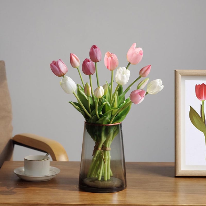 WEISPARK Artificial Tulips Flowers, 15pcs Real Touch Soft Latex Bouquet Fake Tulips for Home Office Kitchen Garden Wedding Party Decoration (Mix Color) - Image 1