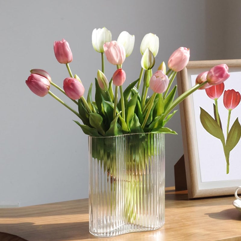 WEISPARK Artificial Tulips Flowers, 15pcs Real Touch Soft Latex Bouquet Fake Tulips for Home Office Kitchen Garden Wedding Party Decoration (Mix Color) - Image 3