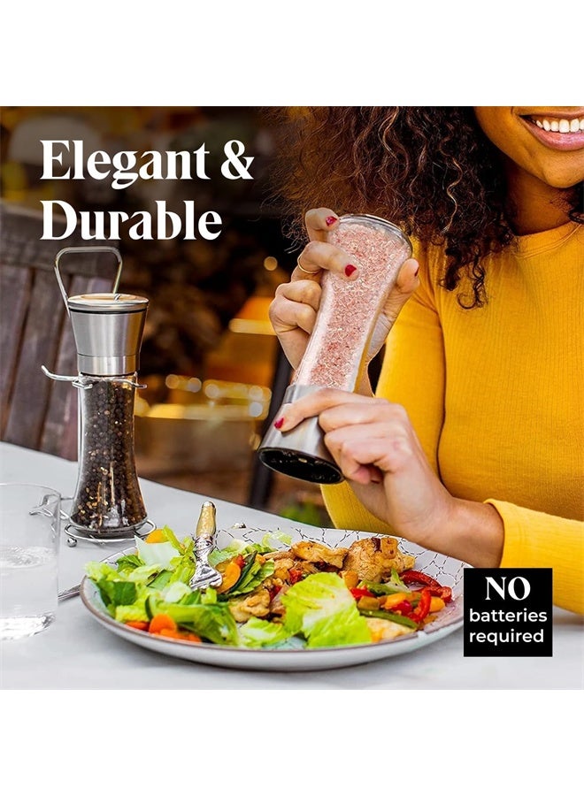 HOMESTAR Salt and Pepper Grinder Set with Stand, Stainless Steel Refillable Salt and Peppercorn Shakers - Image 5