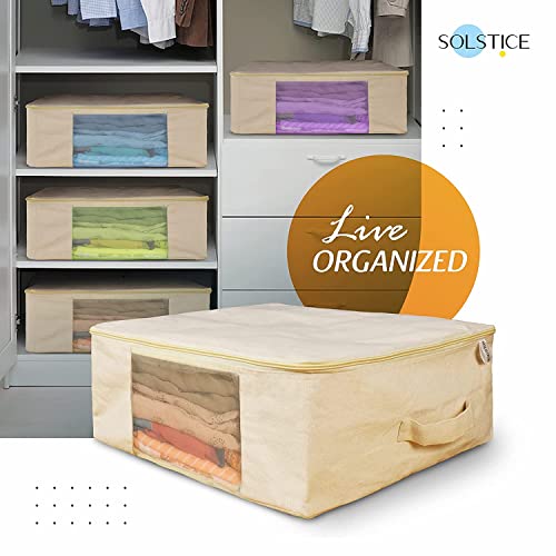 SOLSTICE Cotton Canvas Clothes Storage Bags/Saree Covers With Zip For Storage Specially Design For Woman Dresses,Sarees,Lehengas For Wardrobe Organizer(17 X 14 X 7 Inch)(6),Beige - Image 5