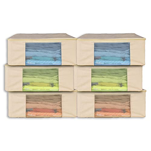 SOLSTICE Cotton Canvas Clothes Storage Bags/Saree Covers With Zip For Storage Specially Design For Woman Dresses,Sarees,Lehengas For Wardrobe Organizer(17 X 14 X 7 Inch)(6),Beige - Image 1