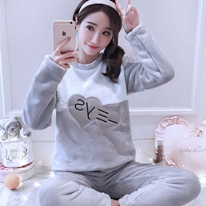 Factory wholesale pajamas women's winter coral fleece suit cartoon cute round neck flannel warm student homewear - Image 1