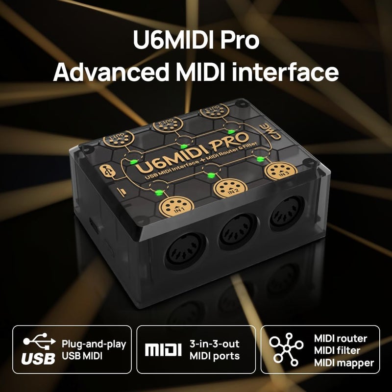 CME U6MIDI Pro - USB MIDI Interface with Router and Filter, 3-in-3-out MIDI Ports - Image 4
