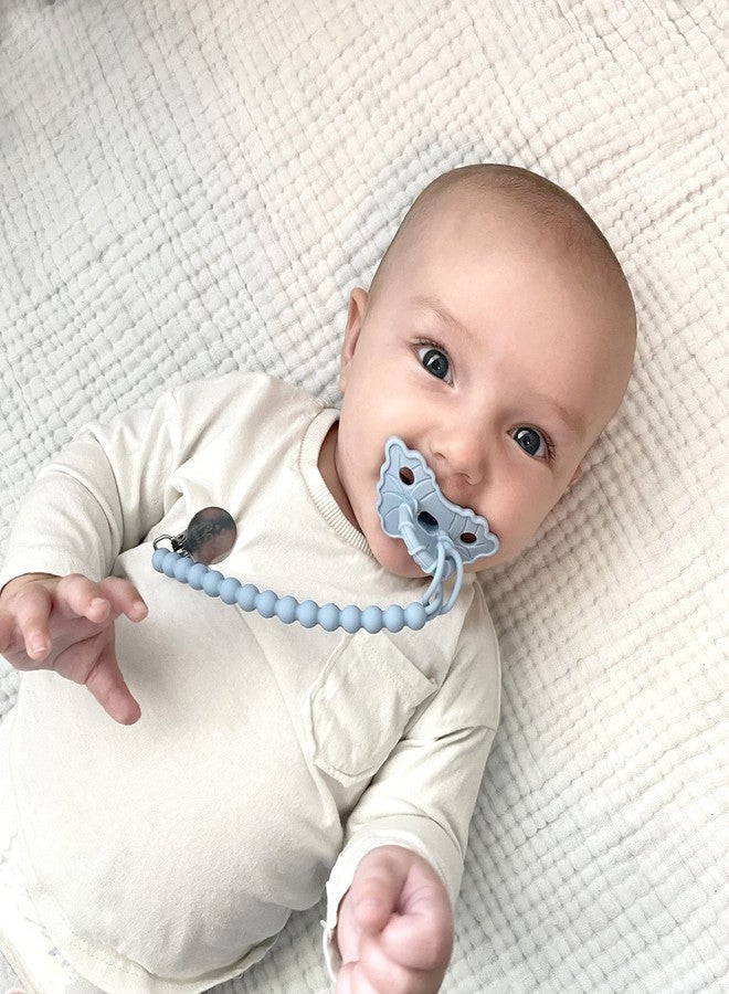 RaZbaby Silicone Pacifier Holder 2 Pack, RaZzies Durable Textured Lanyard Fits Most Pacis Toys, 100% Soft BPA-Free Silicone, Attachable Clasp, Universal Fit, Lightweight - Blue/Grey - Image 4