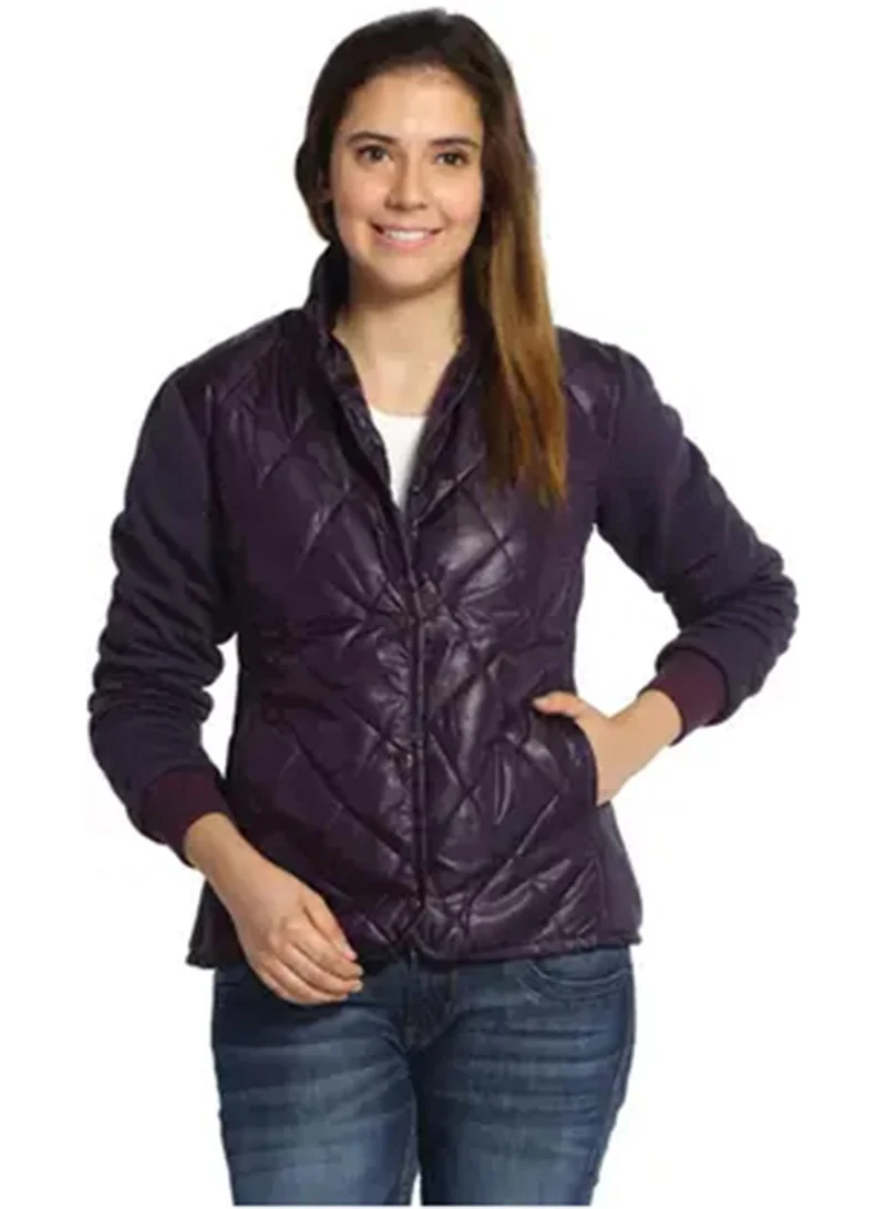 Campus Sutra Women's Eggplant Purple Block-Quilted Puffer Jacket