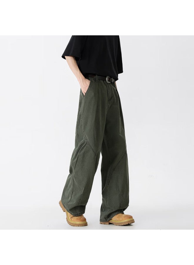 Dingfengbaoluo Street Style Curved Blade Pants Men Spring Trendy Loose Fit Straight Casual Trousers Tkz50 Green M - Image 2