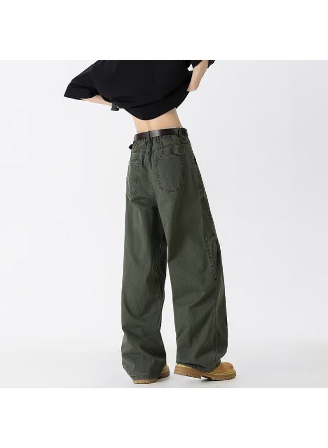 Dingfengbaoluo Street Style Curved Blade Pants Men Spring Trendy Loose Fit Straight Casual Trousers Tkz50 Green M - Image 3