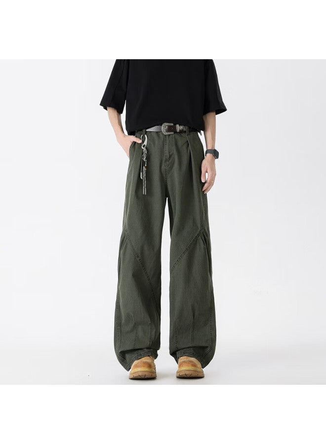 Dingfengbaoluo Street Style Curved Blade Pants Men Spring Trendy Loose Fit Straight Casual Trousers Tkz50 Green M - Image 1