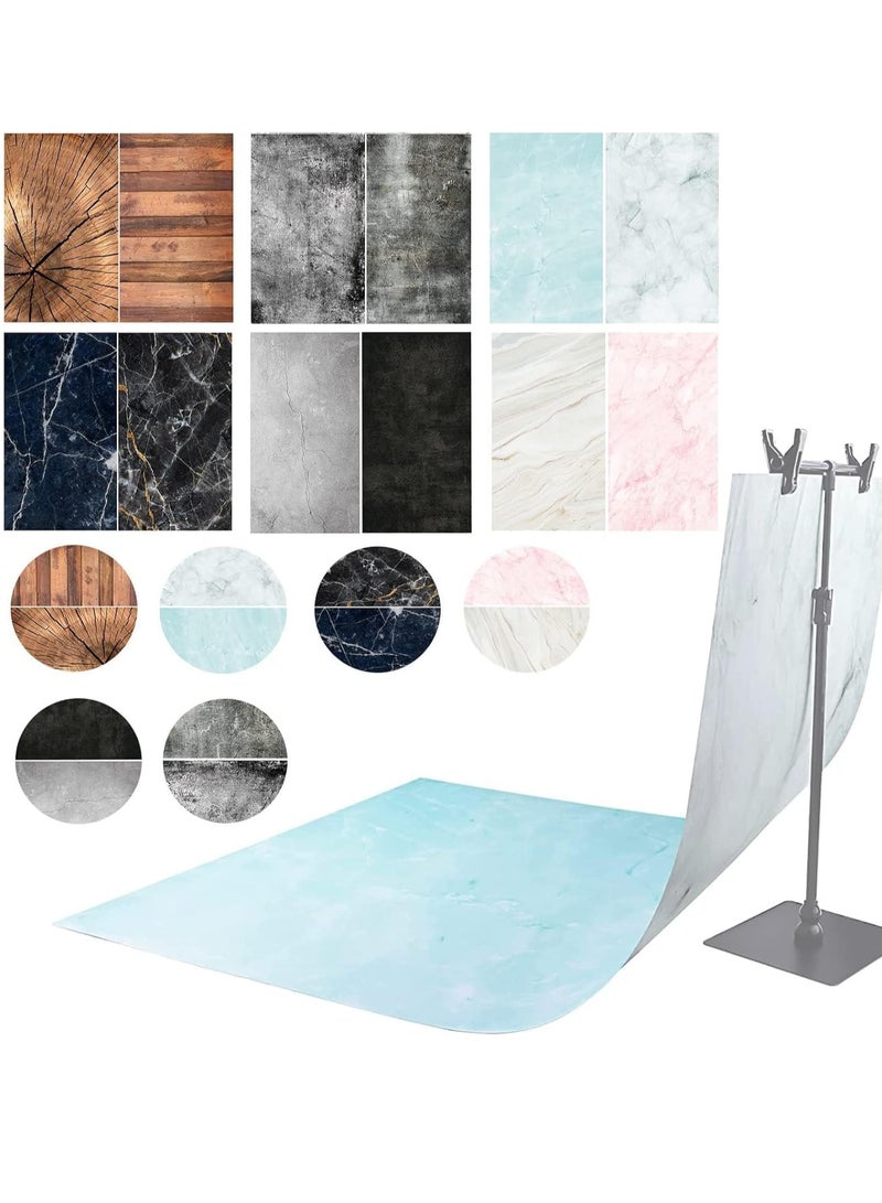 GUDOO مجموعة من 6 ورق خلفية للتصوير الفوتوغرافي على الوجهين مكونة من 12 نمطًا، بنمط نسيج الخشب والرخام والأسمنت، خلفيات مسطحة للطاولة لالتقاط الصور والمجوهرات ومستحضرات التجميل والمكياج - Image 1