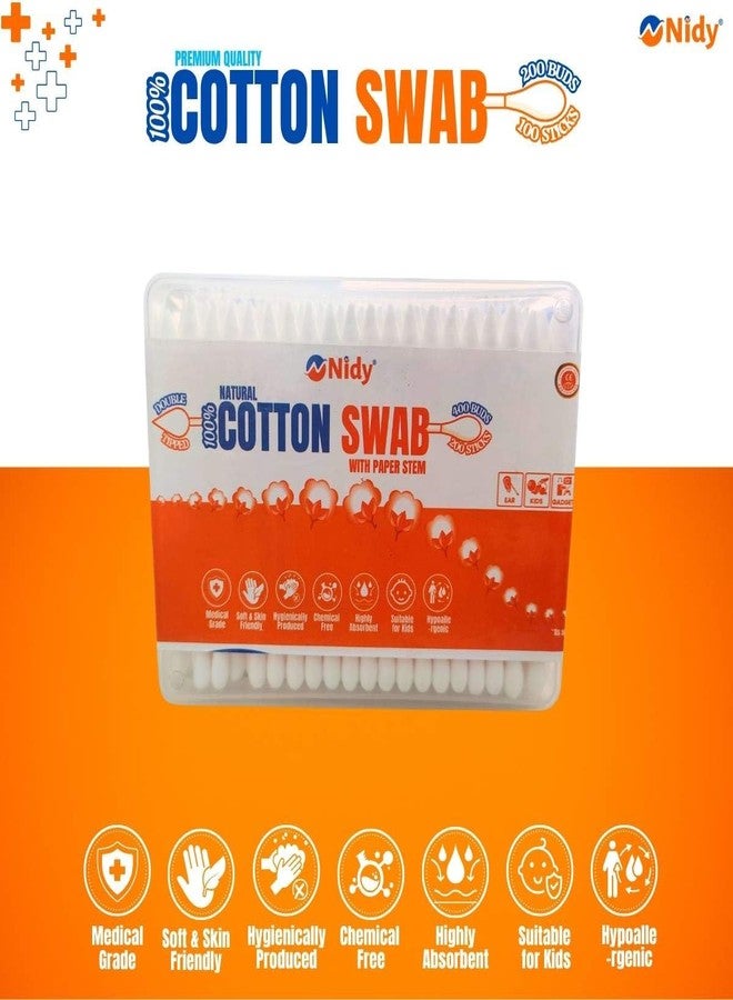 NIDY® 2 in 1 Cotton Buds | Pure Indian Cotton Swabs | Dual Tip Round & Pointed Earbuds | Alcohol-Free | Hygiene Cotton Sticks 200 Sticks (400 Tips) - Image 2