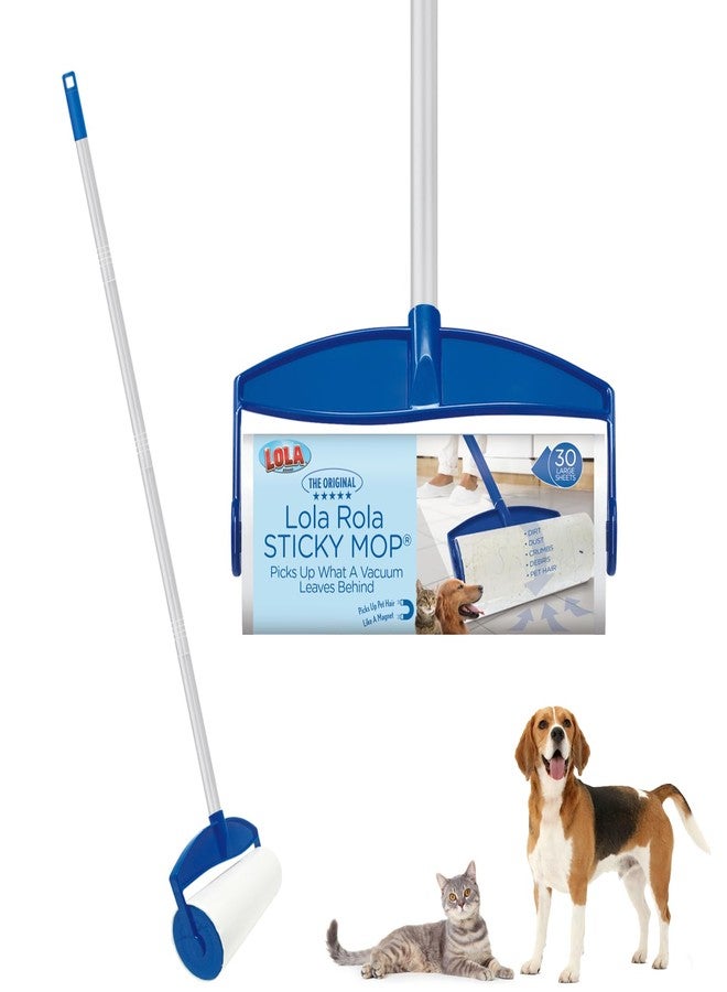 LOLA ممسحة لولا رولا لإزالة شعر الحيوانات الأليفة، أسطوانة لاصقة عملاقة، 9" × 3.5"، مقبض من الألمنيوم، أكبر رأس، تحبس الشعر، الغبار، الأوساخ، أوراق لاصقة إضافية - Image 1